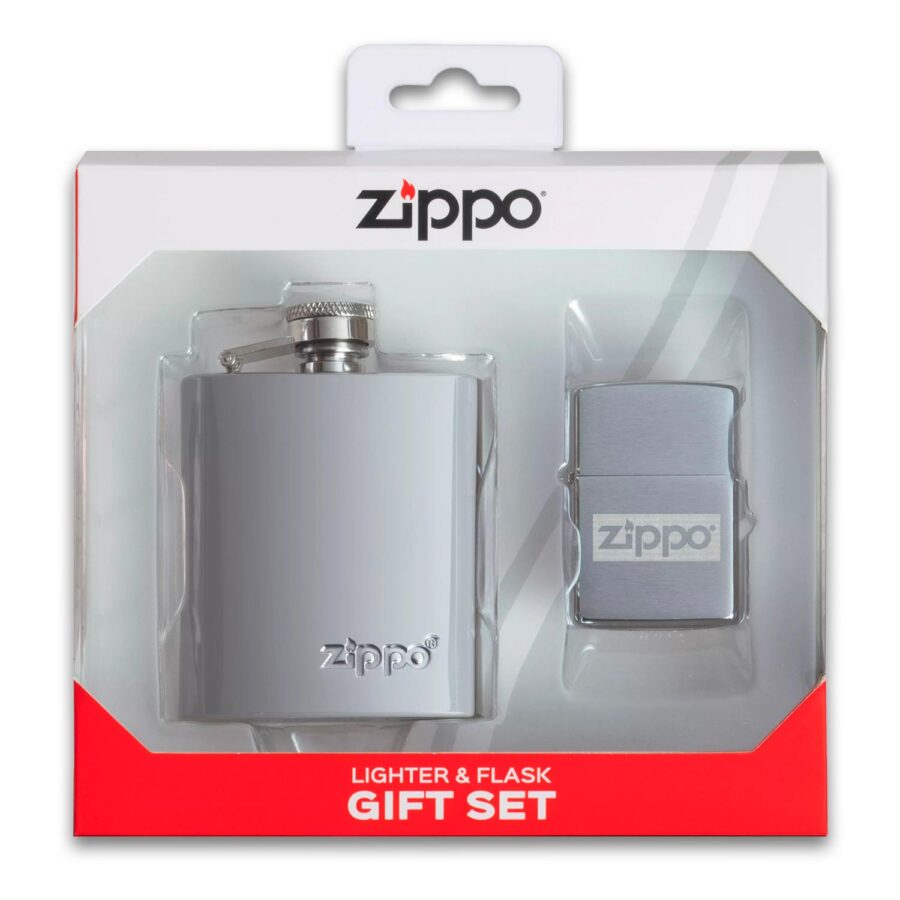 SET ZIPPO DE ENCENDEDOR CROMADO Y LICORERA – SKU ZP49358